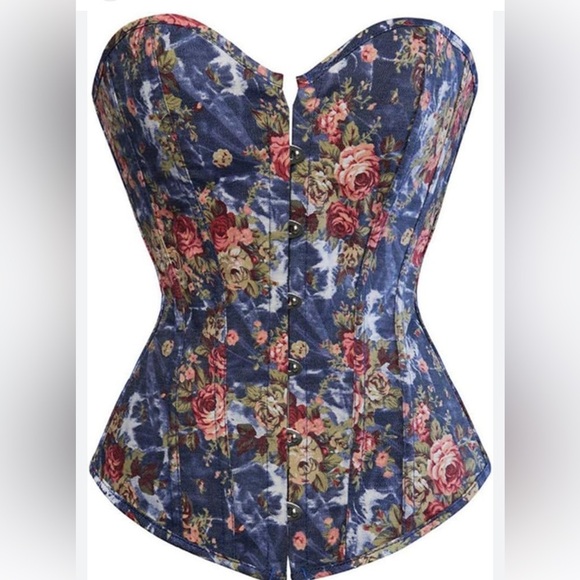 Floral Blue Corset Top - Picture 1 of 13